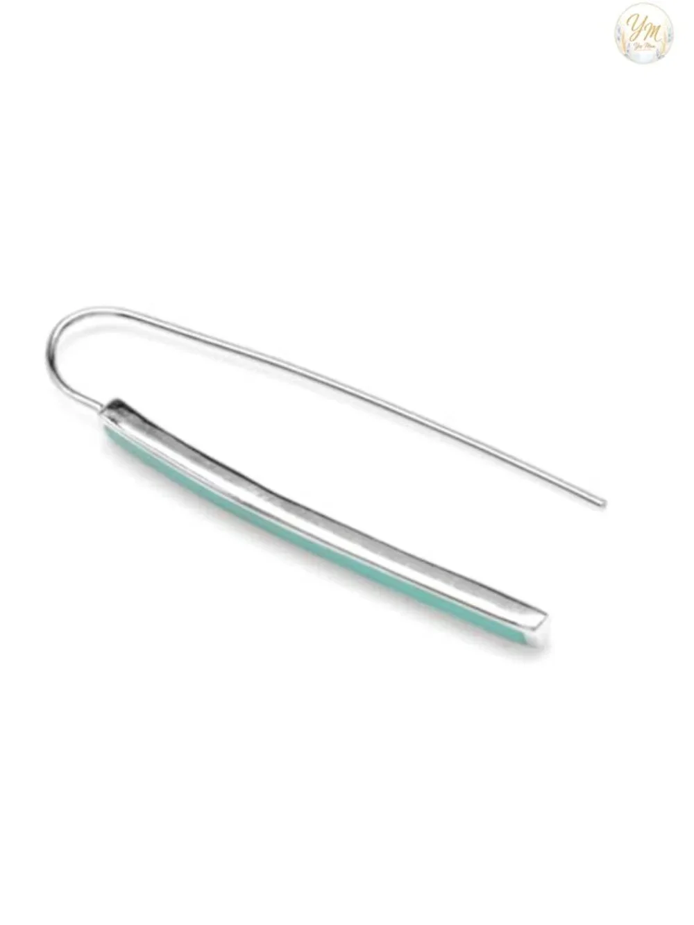 Sterling Silver Linear Threader Earrings Turquoise Inlay White Gold Plated